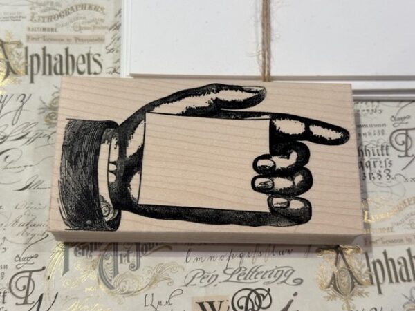 Large hand holding blank card